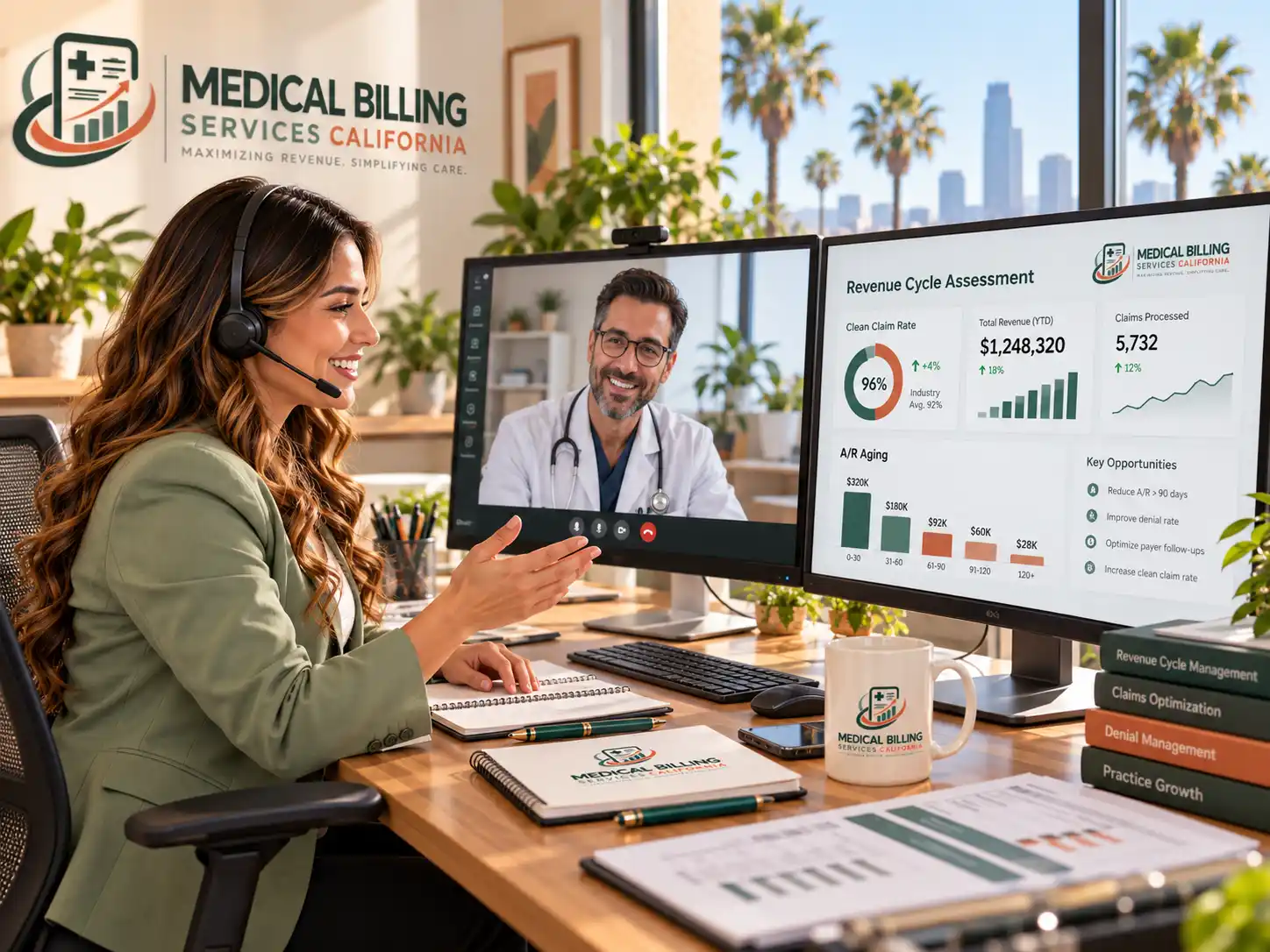 CaliMed RCM specialist on a free consultation call reviewing a revenue cycle assessment