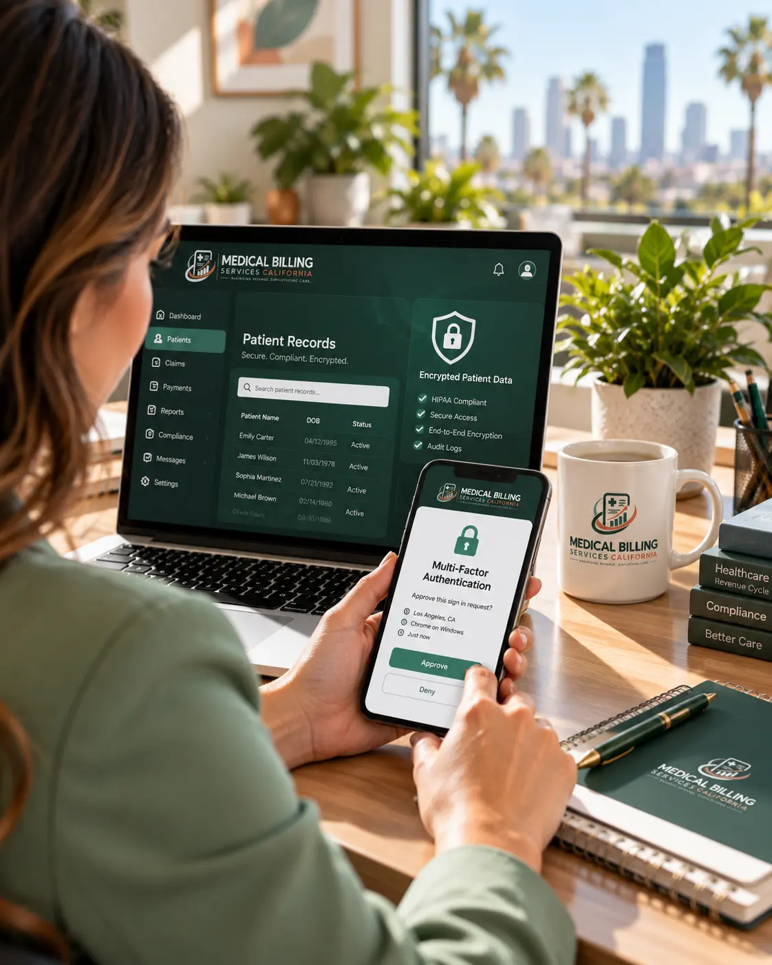 Multi-factor authentication approving access to encrypted patient records